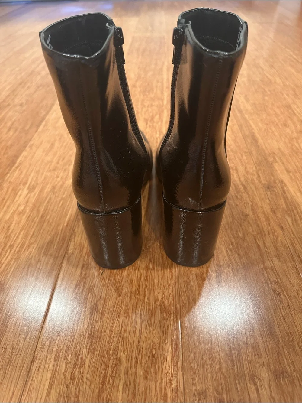 Madden Girl Black Patent Block Heel Ankle Boots